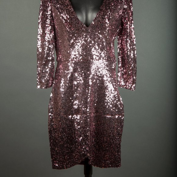 GORGEOUS Short Pink Sequin Evening Party Cocktail Pageant Homecoming Dress Small - Picture 2 of 10